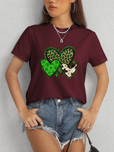 Heart Round Neck Short Sleeve T-Shirt Trendsi