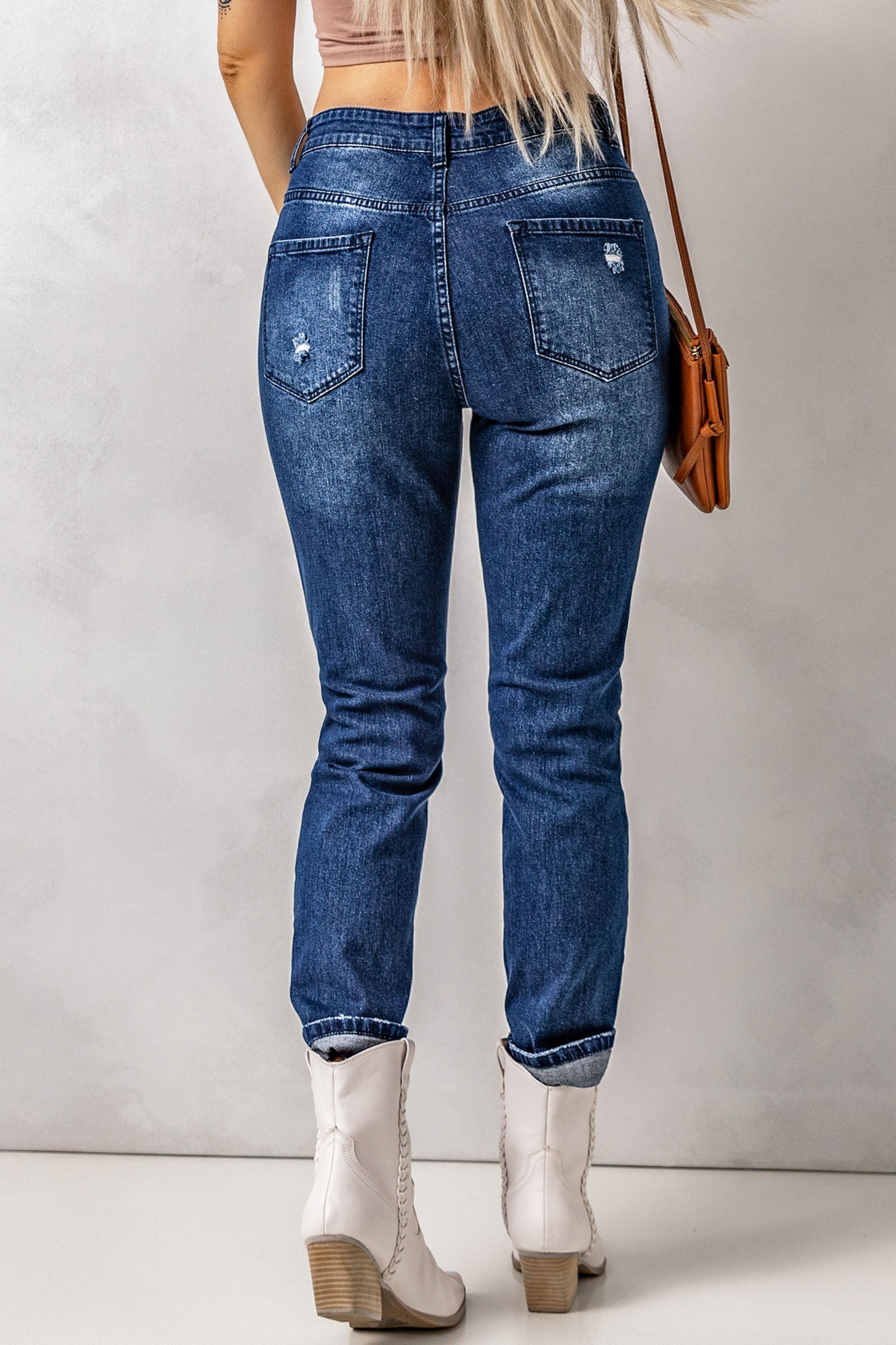 Baeful Distressed High Waist Jeans with Pockets Trendsi