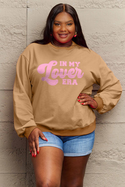 Simply Love Full Size IN MY LOVER ERA Round Neck Sweatshirt Trendsi