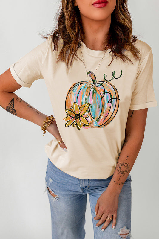 Pumpkin Graphic Round Neck T-Shirt Trendsi