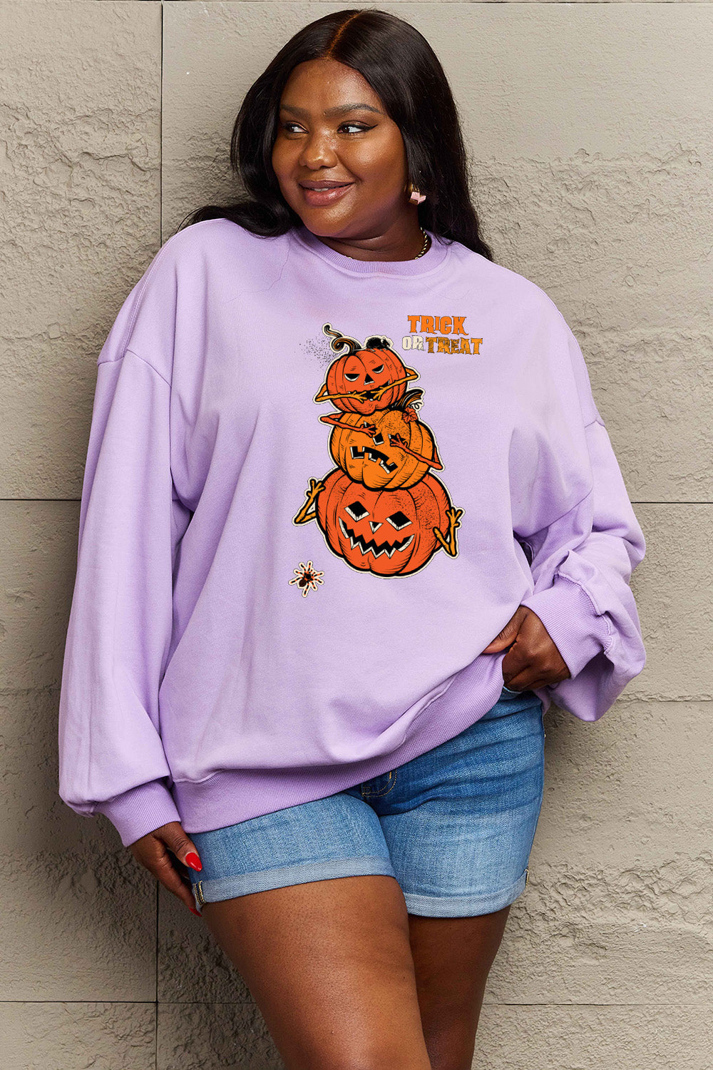 Simply Love Full Size TRICK OR TREAT Graphic Sweatshirt Trendsi