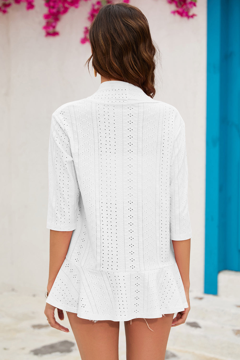 Eyelet Open Front Cardigan Trendsi
