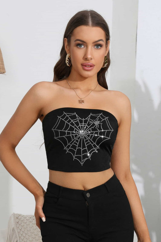 Heart Spider Web Graphic Tube Top Trendsi
