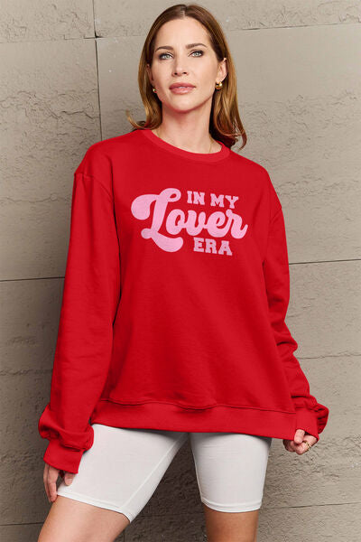 Simply Love Full Size IN MY LOVER ERA Round Neck Sweatshirt Trendsi