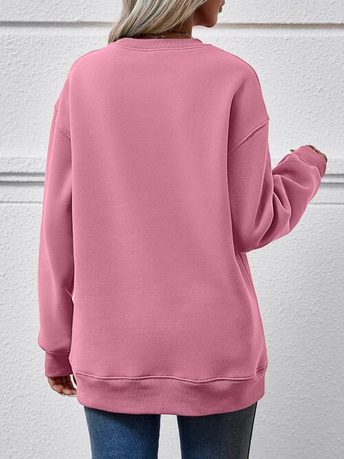 Letter Graphic Round Neck Long Sleeve Sweatshirt Trendsi