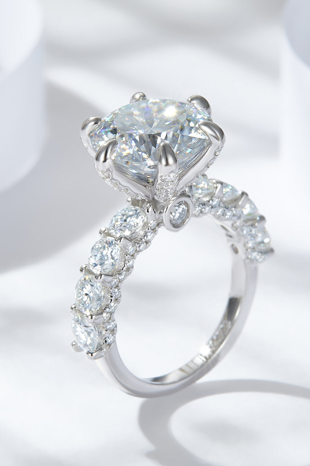 3-Carat Moissanite Platinum-Plated Side Stone Ring Trendsi