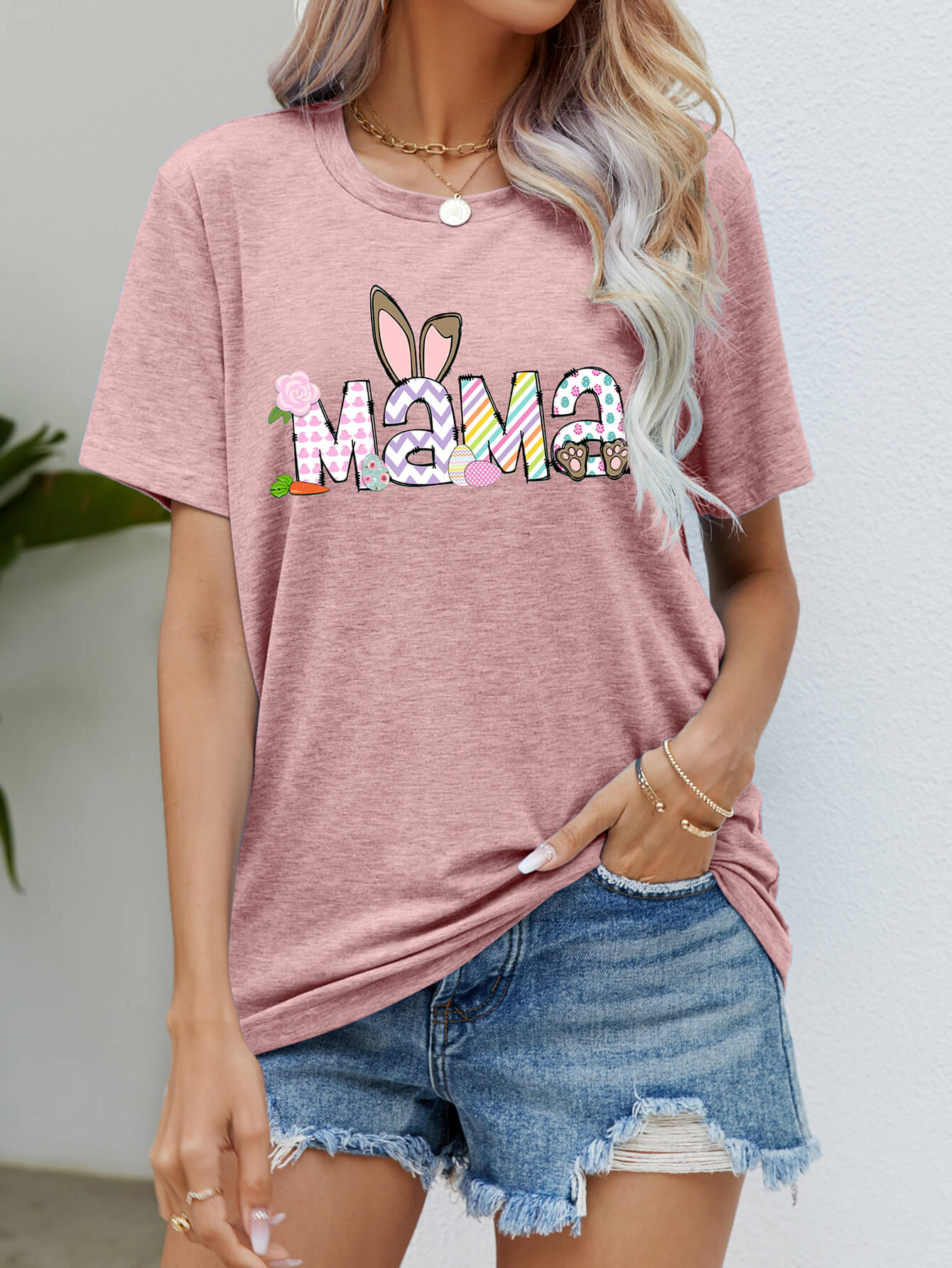 Easter MAMA Graphic Round Neck T-Shirt Trendsi