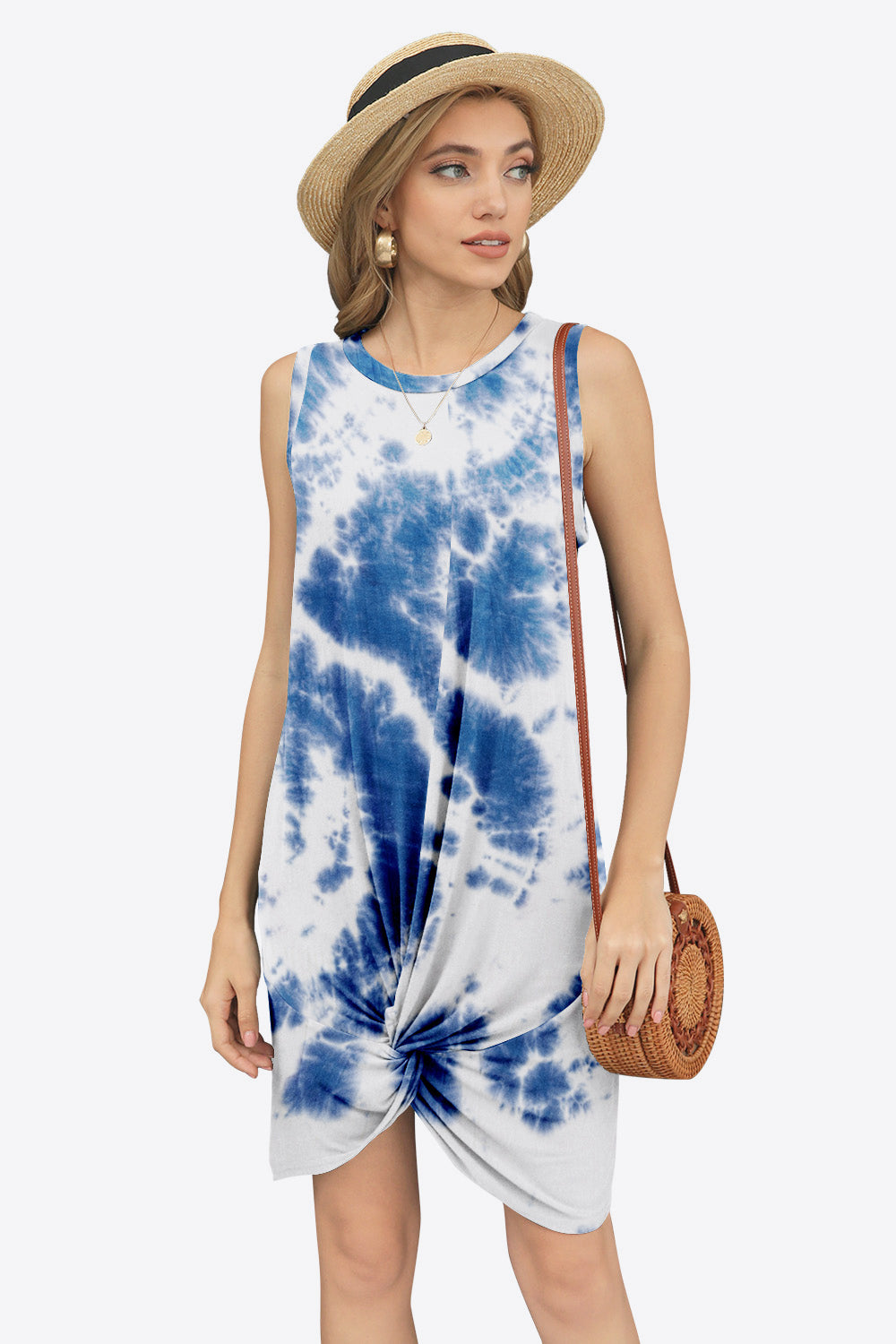 Tie-Dye Twisted Round Neck Sleeveless Dress Trendsi