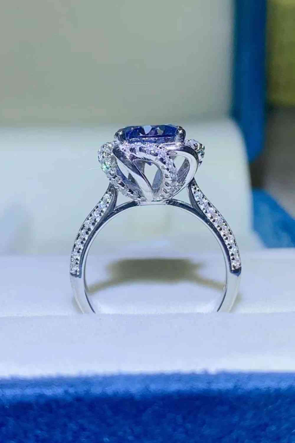 2 Carat Cobalt Blue Moissanite 925 Sterling Silver Ring Trendsi