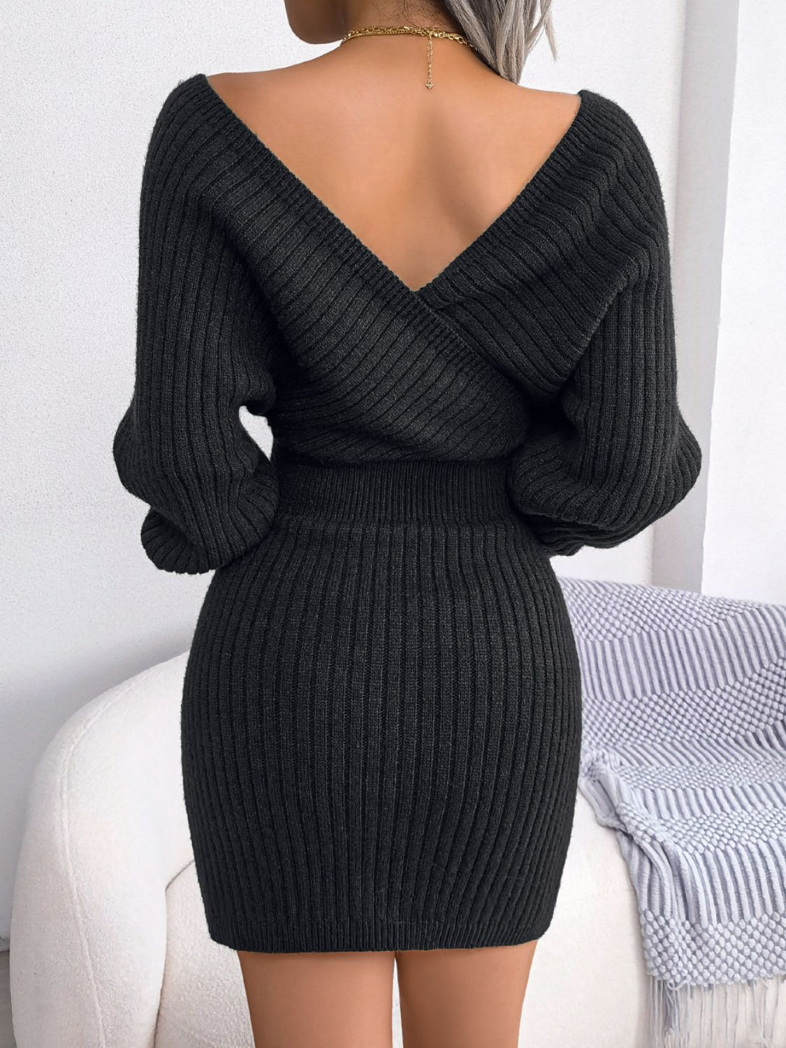 Rib-Knit Dolman Sleeve Sweater Dress Trendsi
