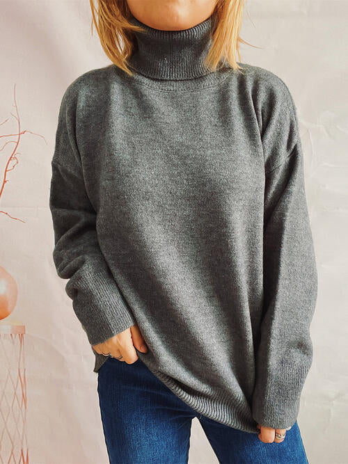 Turtleneck Long Sleeve Sweater Trendsi