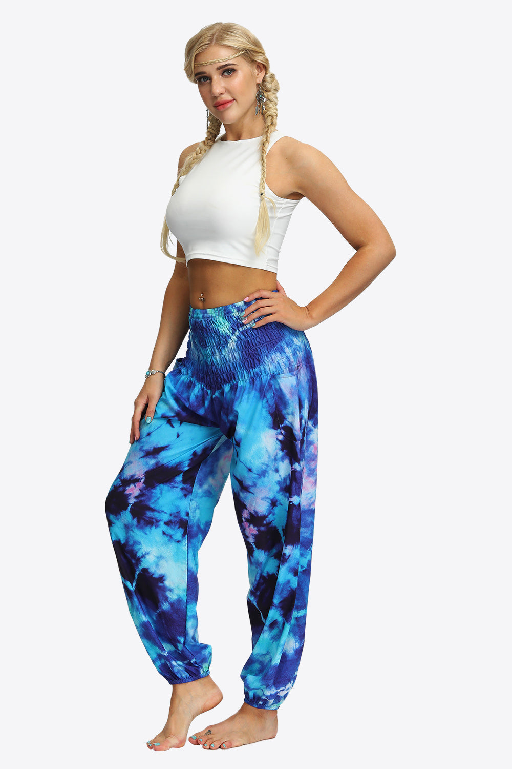 Tie-Dye Smocked Joggers Trendsi