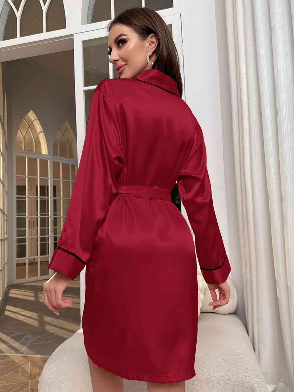 Tie Waist Surplice Neck Robe Trendsi