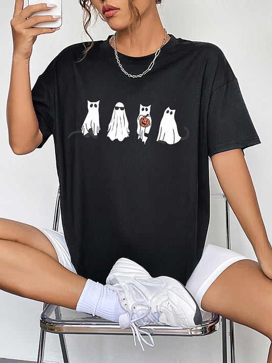 Round Neck Short Sleeve Ghost Graphic T-Shirt Trendsi