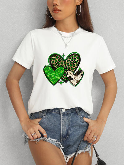 Heart Round Neck Short Sleeve T-Shirt Trendsi
