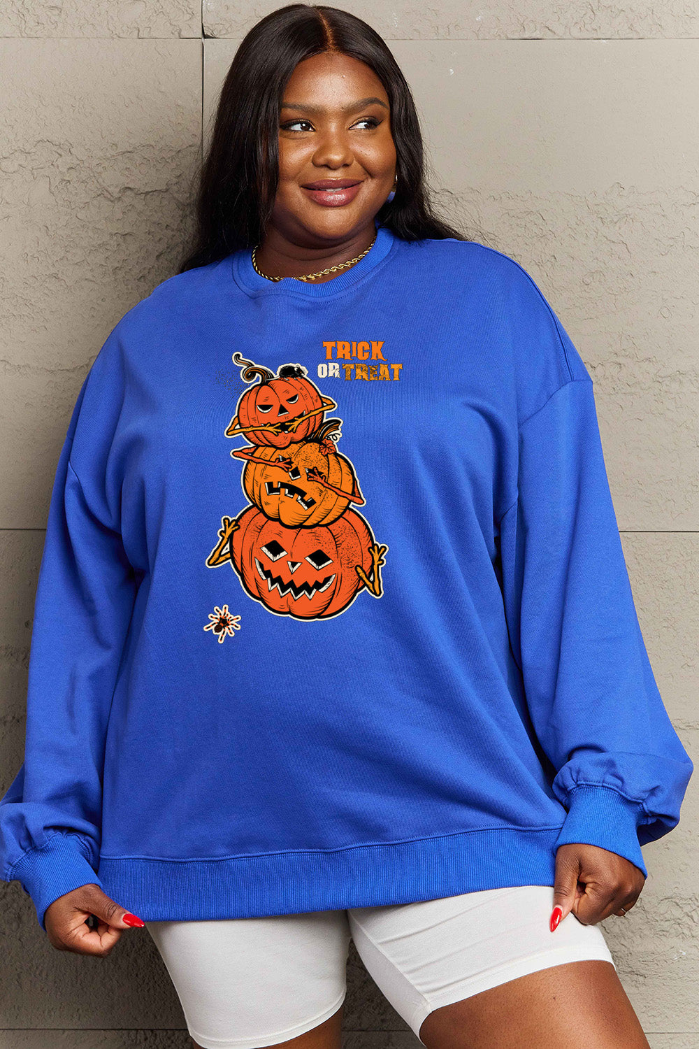 Simply Love Full Size TRICK OR TREAT Graphic Sweatshirt Trendsi