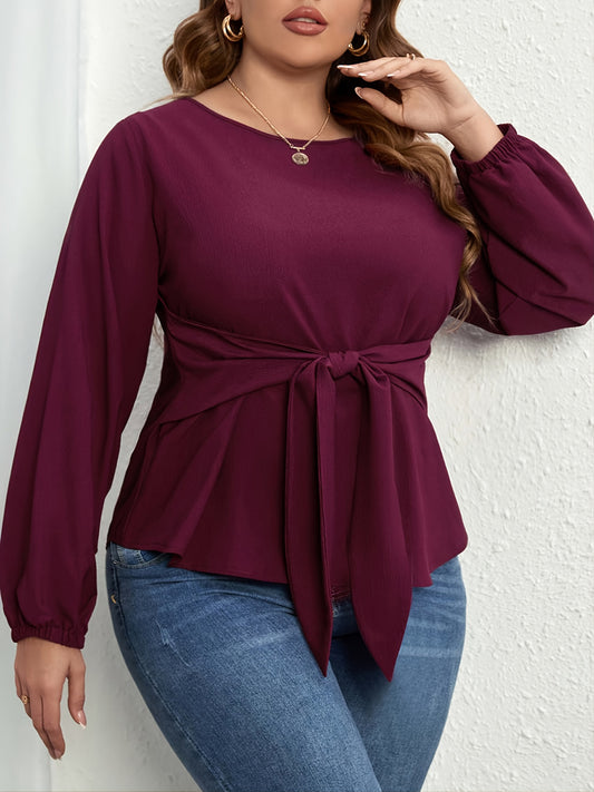 Plus Size Tie Front Long Sleeve Blouse Trendsi