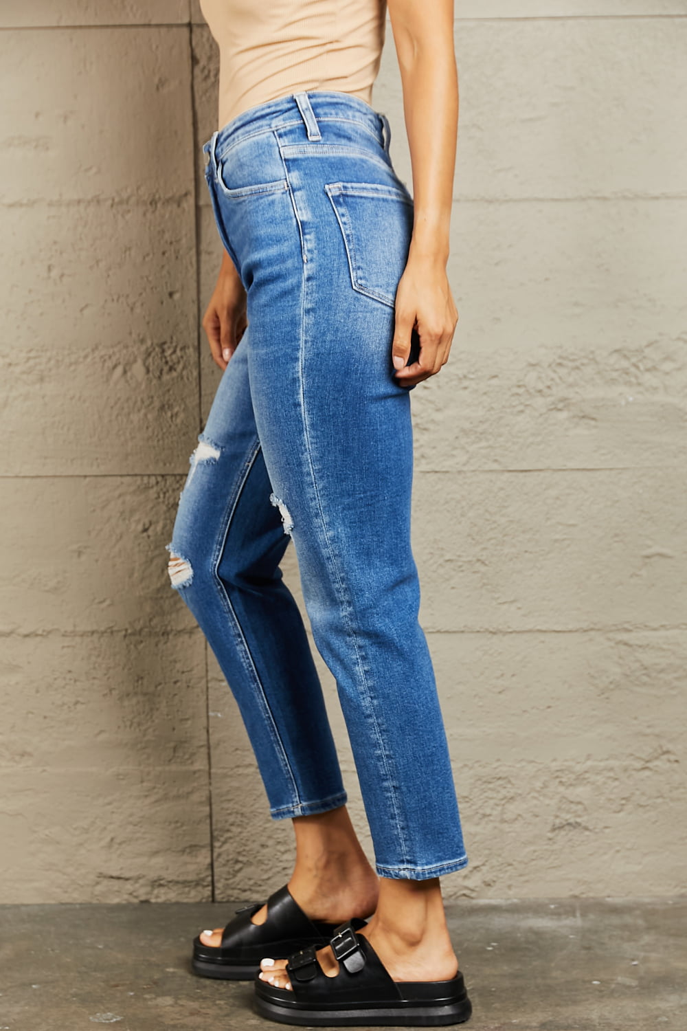 BAYEAS High Waisted Cropped Dad Jeans Trendsi