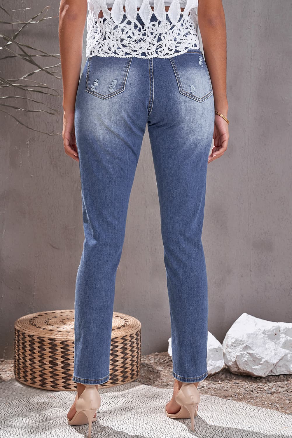 Baeful Leopard Patch Ankle-Length Jeans Trendsi