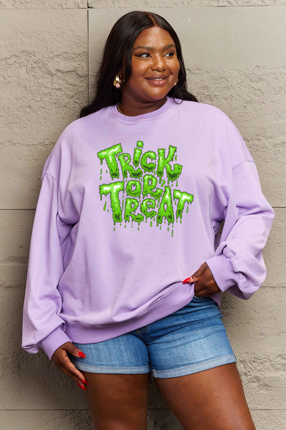 Simply Love Full Size TRICK OR TREAT Graphic Sweatshirt Trendsi