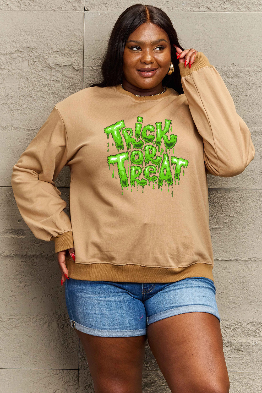 Simply Love Full Size TRICK OR TREAT Graphic Sweatshirt Trendsi