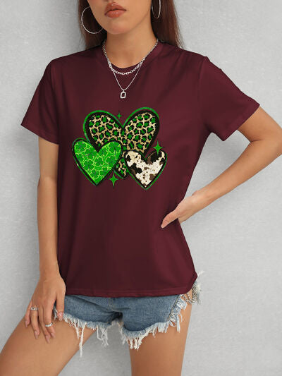 Heart Round Neck Short Sleeve T-Shirt Trendsi