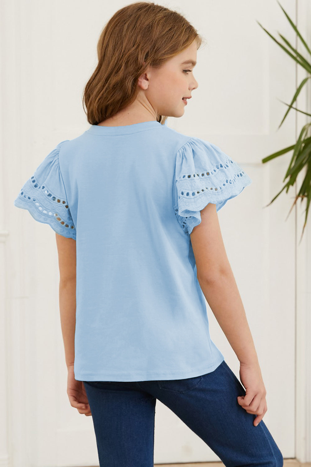 Round Neck Flutter Sleeve T-Shirt Trendsi