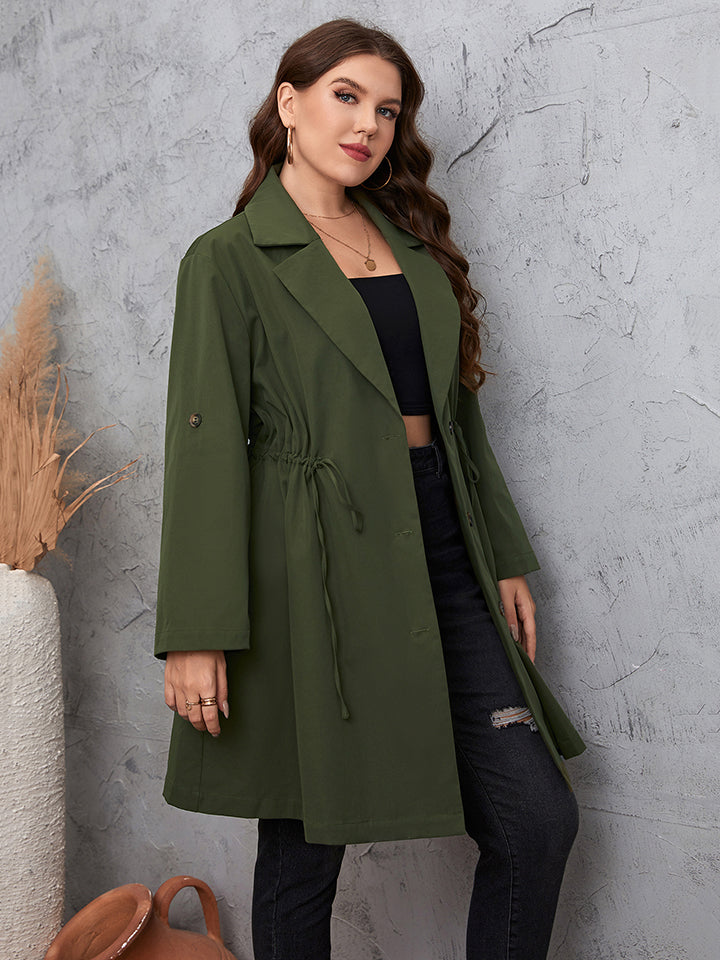 Plus Size Lapel Collar Roll-Tab Sleeve Trench Coat Trendsi