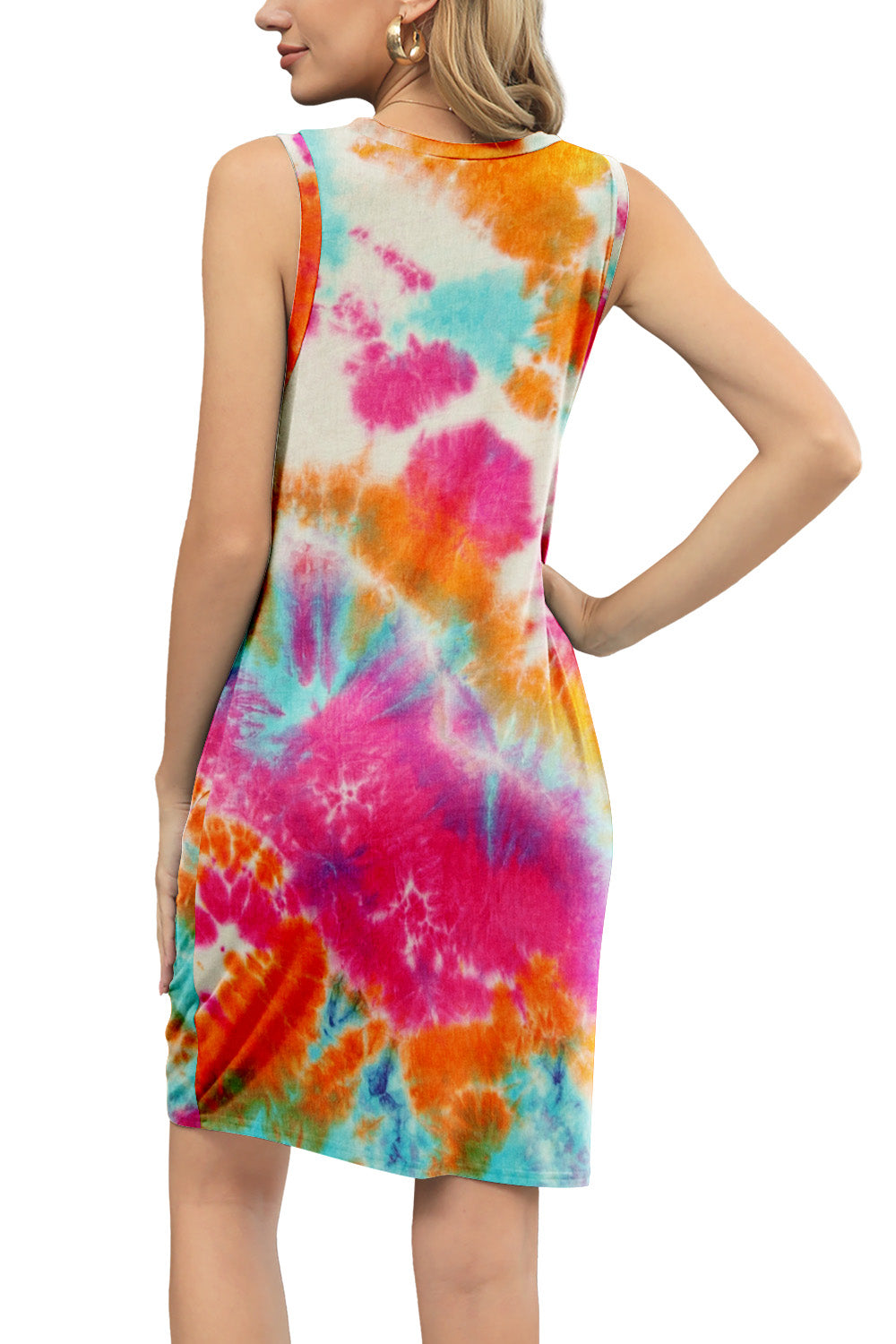 Tie-Dye Twisted Round Neck Sleeveless Dress Trendsi