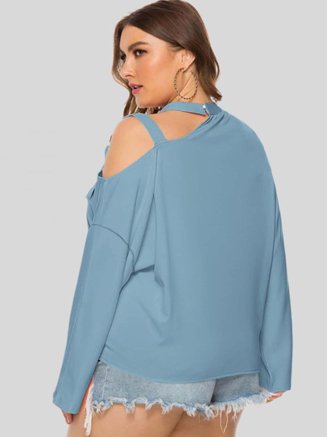 Plus Size Cold-Shoulder Tied Top Trendsi