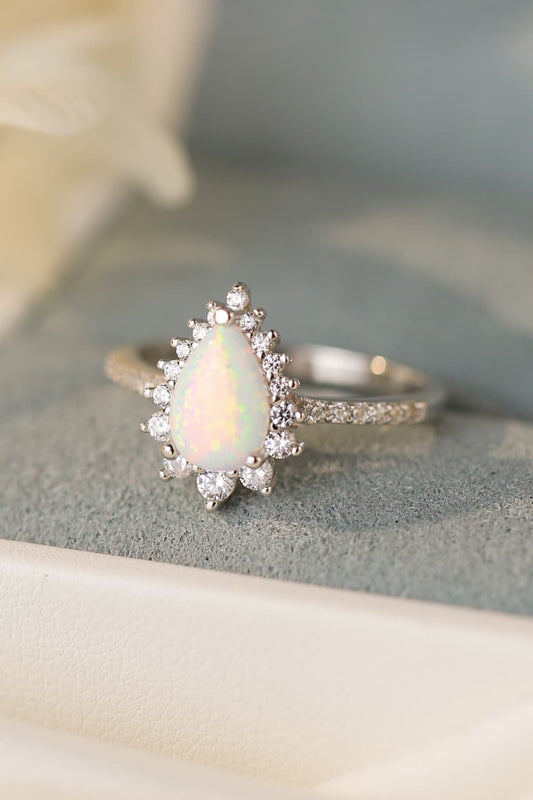 Platinum-Plated Opal Pear Shape Ring Trendsi