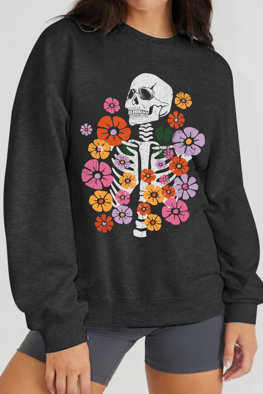 Simply Love Simply Love Full Size Flower Skeleton Graphic Sweatshirt Trendsi