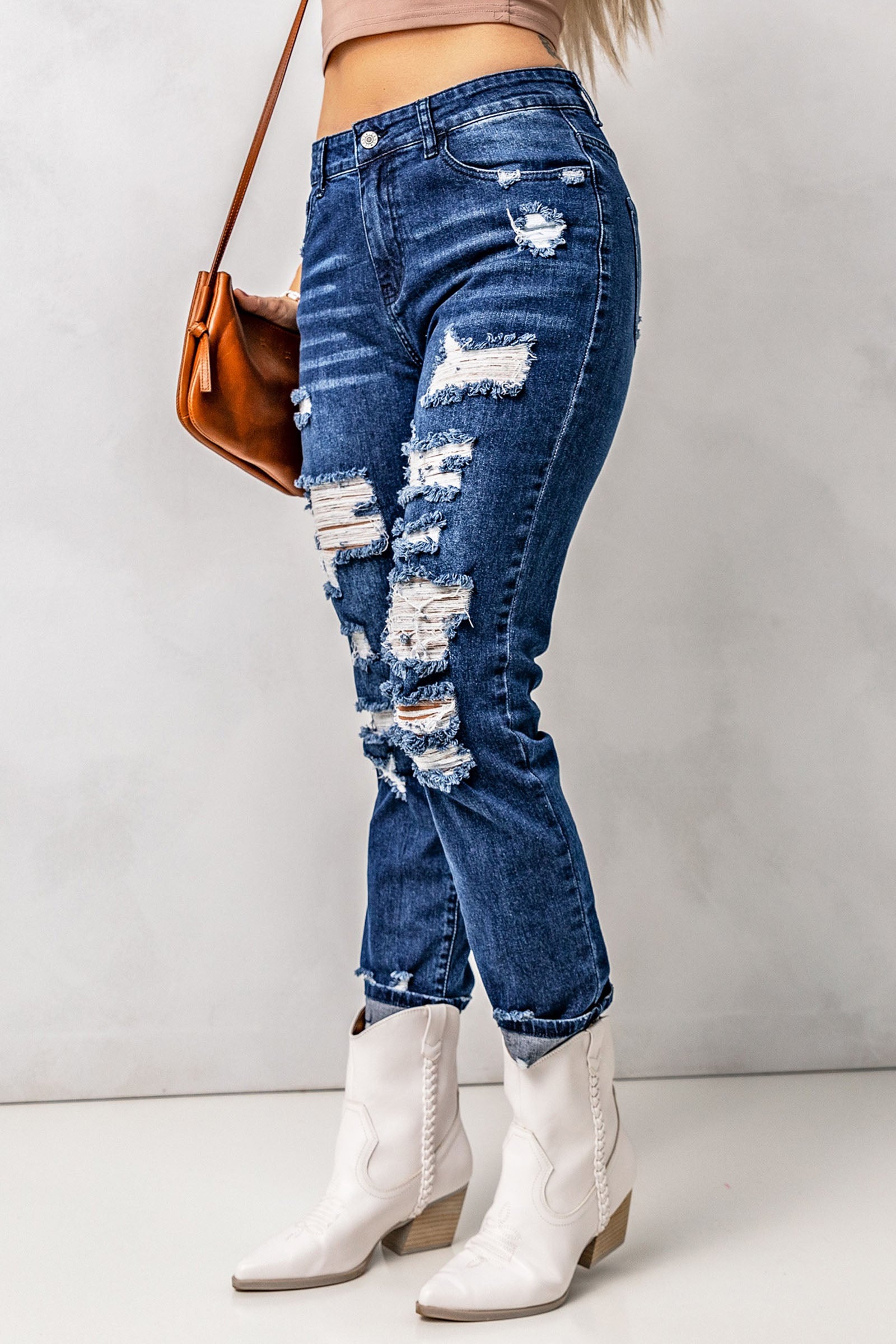 Baeful Distressed High Waist Jeans with Pockets Trendsi