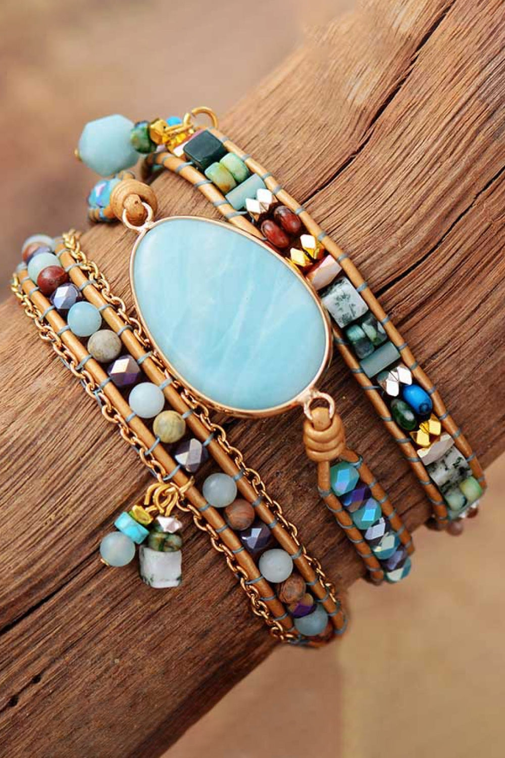 Handmade Natural Stone Beaded Triple Layer Bracelet Trendsi