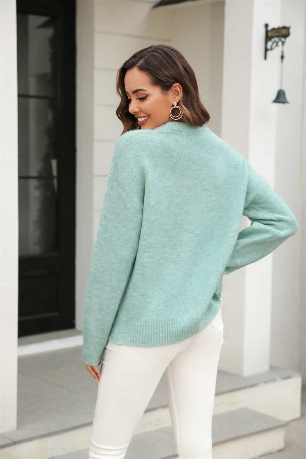 Round Neck Ribbed Long Sleeve Sweater Trendsi