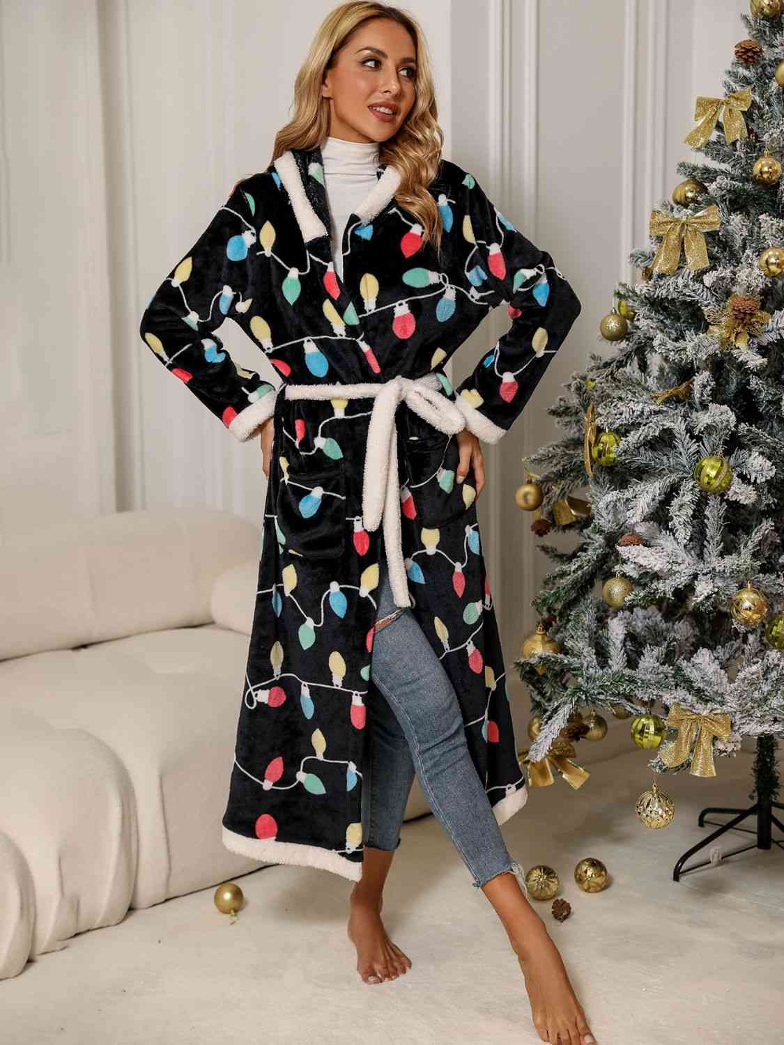 Tie Waist Hooded Robe Trendsi