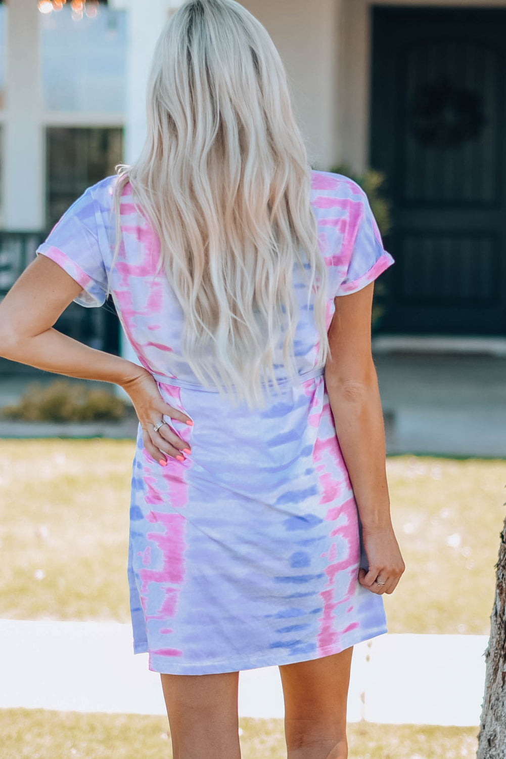 Women Tie-Dye Belted T-Shirt Dress Trendsi