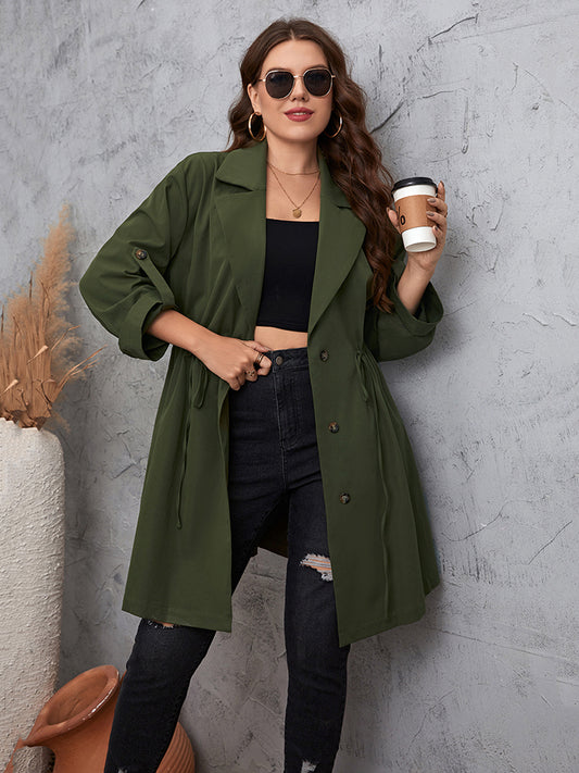 Plus Size Lapel Collar Roll-Tab Sleeve Trench Coat Trendsi