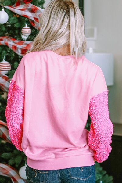 LOVE Heart Sequin Dropped Shoulder Sweatshirt Trendsi