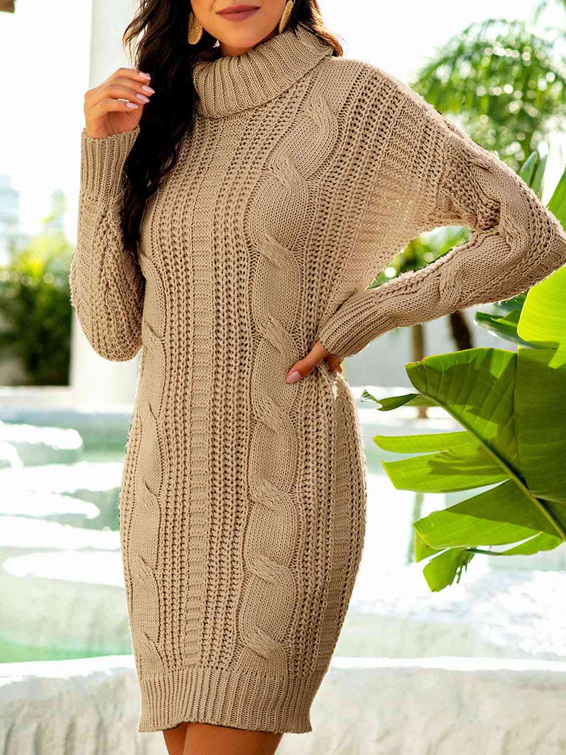 Turtleneck Ribbed Sweater Dress Trendsi