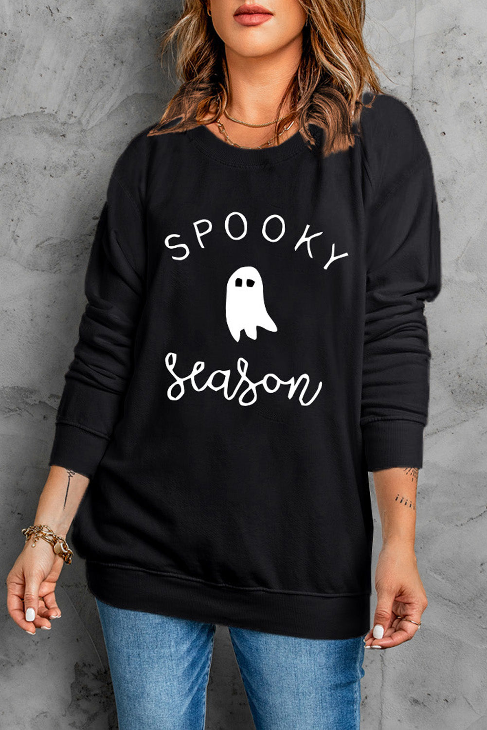 Round Neck Long Sleeve SPOOKY SEASON Graphic Sweatshirt Trendsi