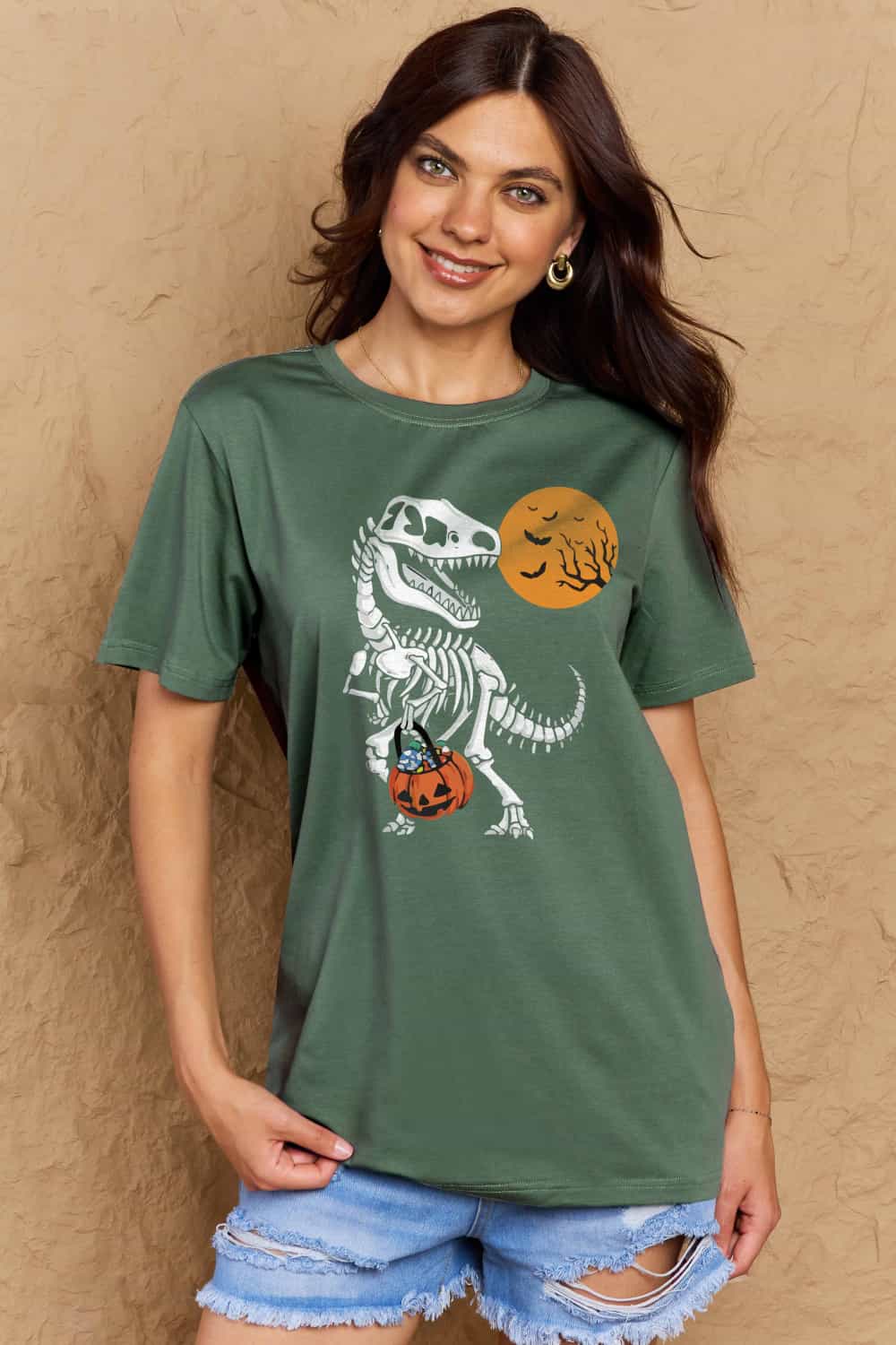 Simply Love Full Size Dinosaur Skeleton Graphic Cotton T-Shirt Trendsi