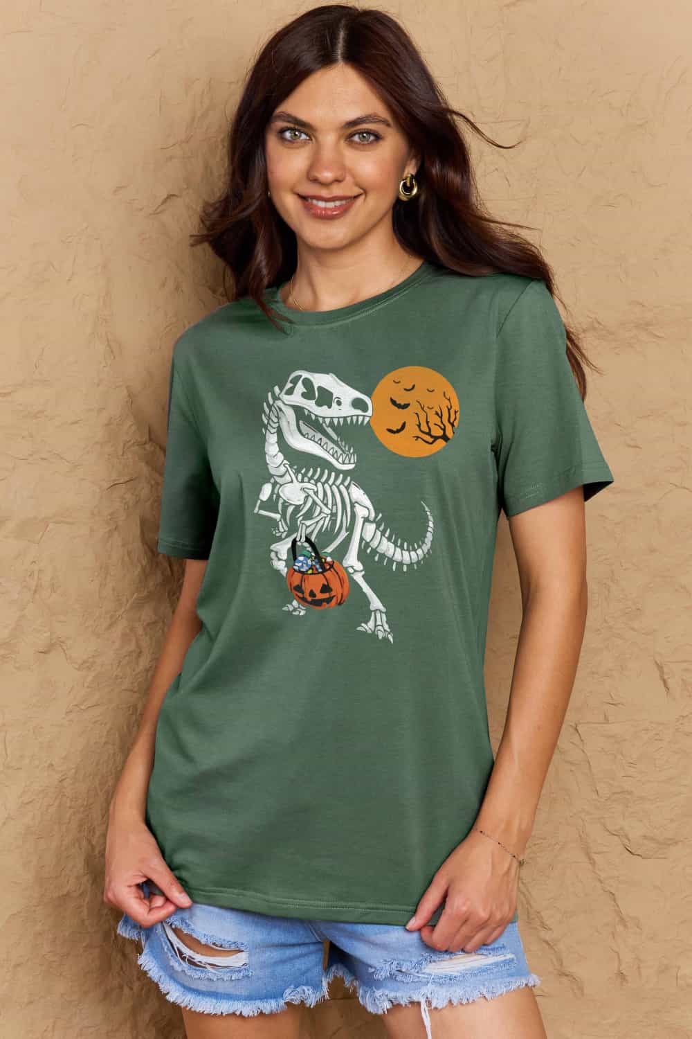 Simply Love Full Size Dinosaur Skeleton Graphic Cotton T-Shirt Trendsi