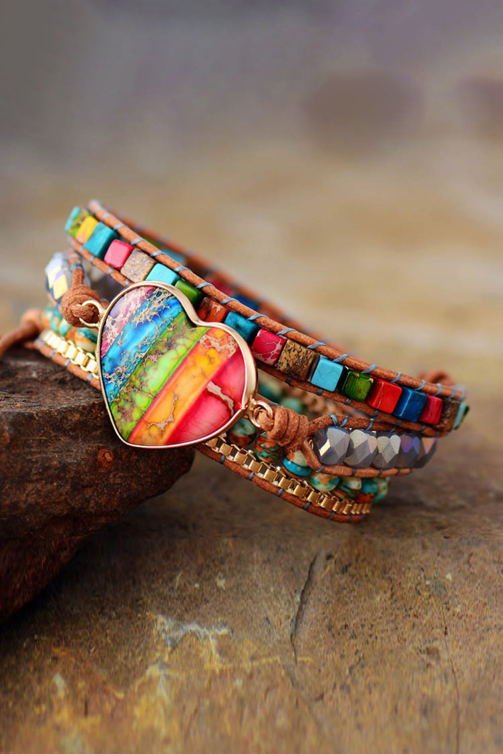 Imperial Jasper & Crystal Layered Bracelet Trendsi