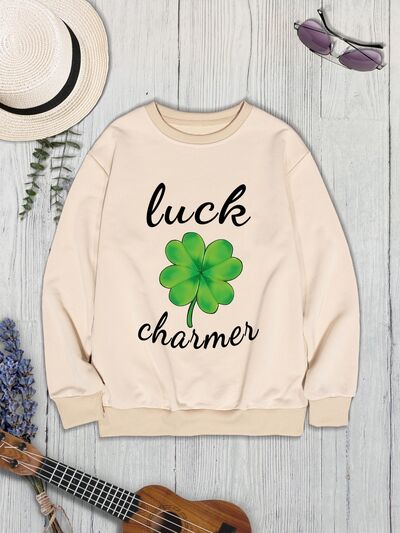LUCK CHARMER Round Neck Sweatshirt Trendsi