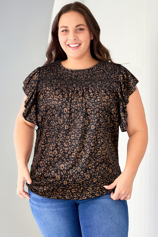 Plus Size Printed Smocked Butterfly Sleeve Blouse Trendsi