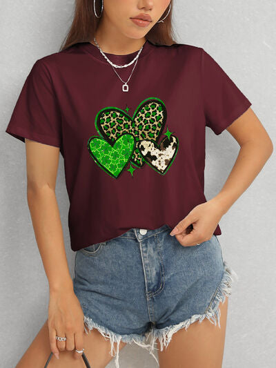 Heart Round Neck Short Sleeve T-Shirt Trendsi