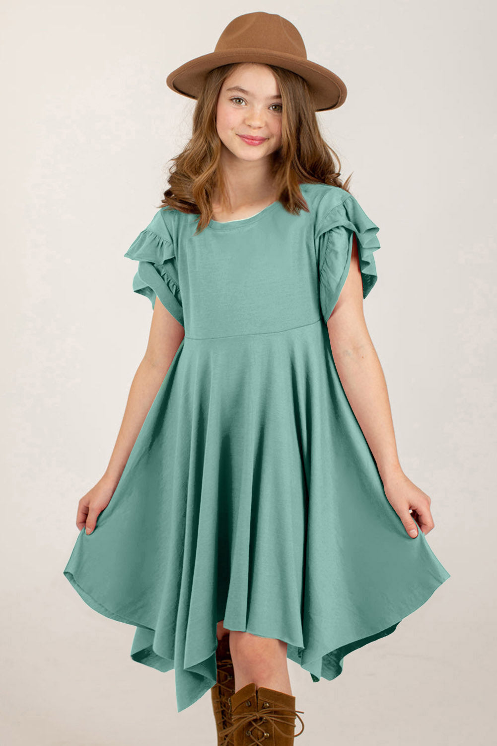 Round Neck Petal Sleeve Dress Trendsi