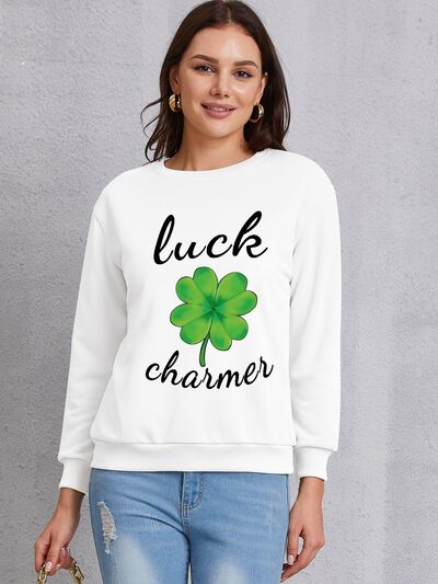 LUCK CHARMER Round Neck Sweatshirt Trendsi