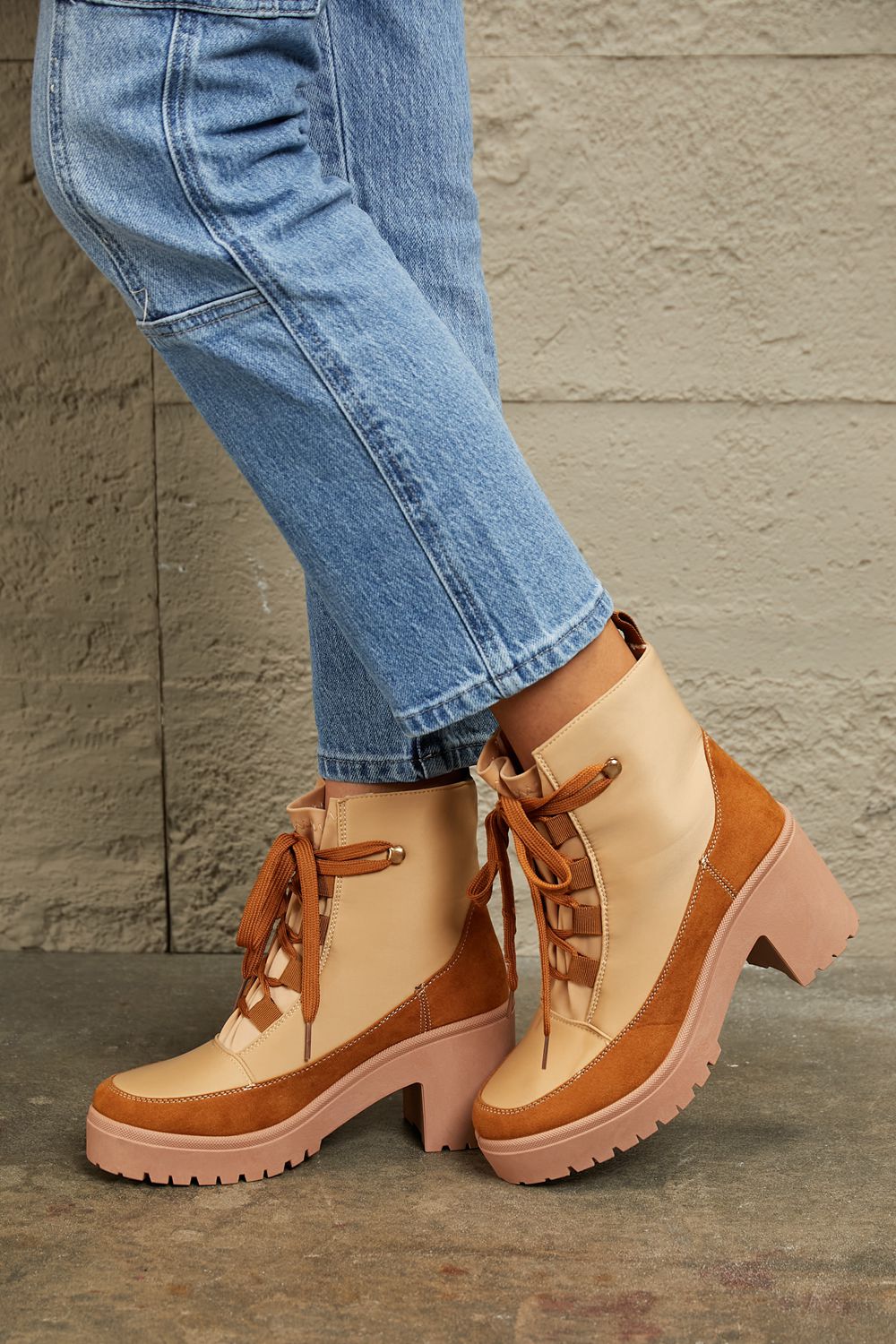 East Lion Corp Lace Up Lug Booties Trendsi